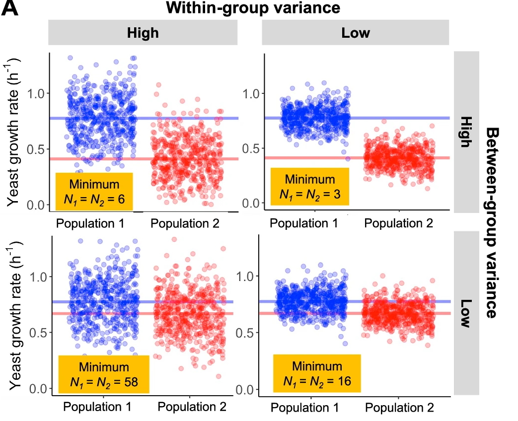 Statistical power depends on both effect size and within-group variance; minimum sample sizes from power analysis